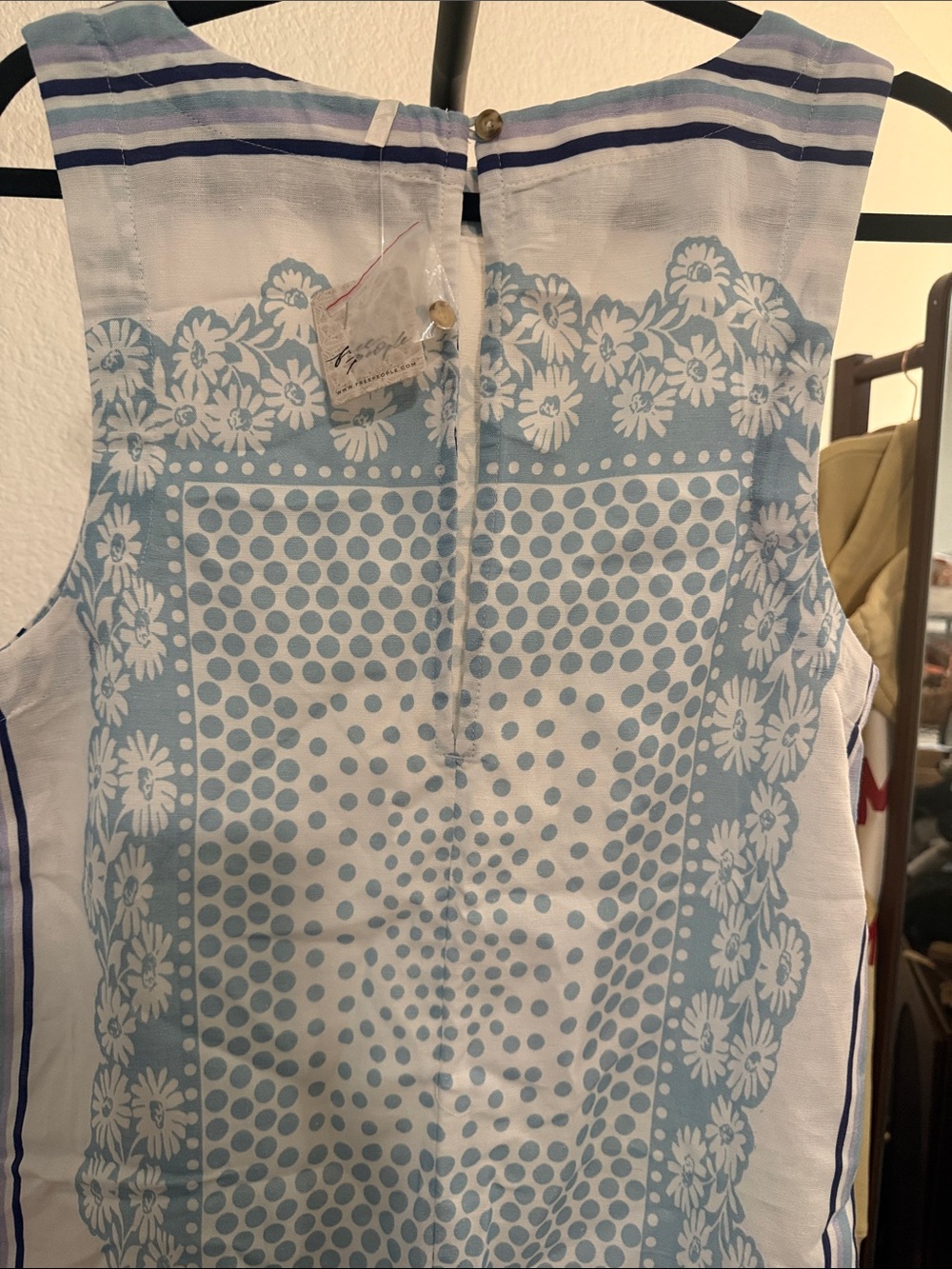 Free People On The Dot White and Light Blue Printed Mini Slip Dress - Picture 4 of 6